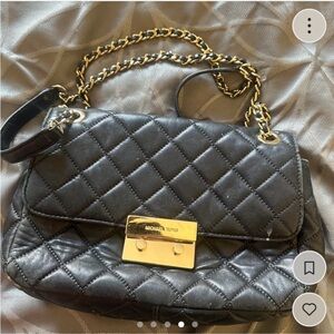 Michael Kors Black Quilted Crossbody Bag with Gold Chain